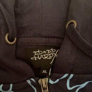 Ed Hardy Men's Zip Up Sweater - Dark Blue